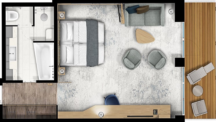 Rendering of the Penthouse Suite cabin aboard Ultramarine