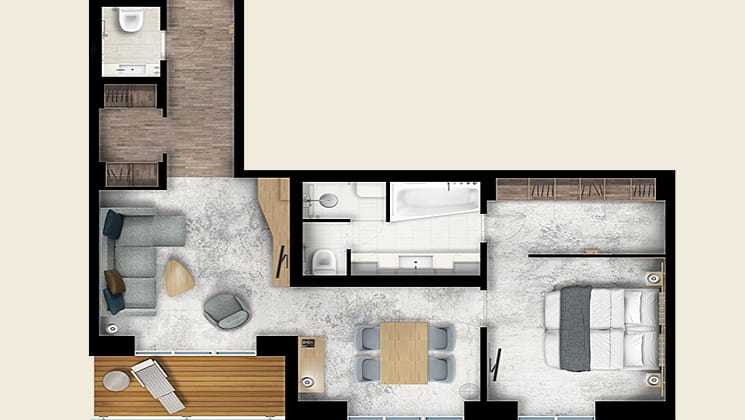 Rendering of the Ultra Suite cabin aboard Ultramarine