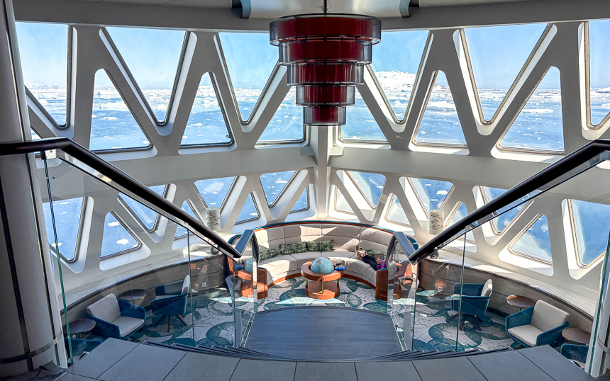 Sylvia Earle cruise with Xbow design  with sun shining through the windows in a nice sunny day in Antarctica 