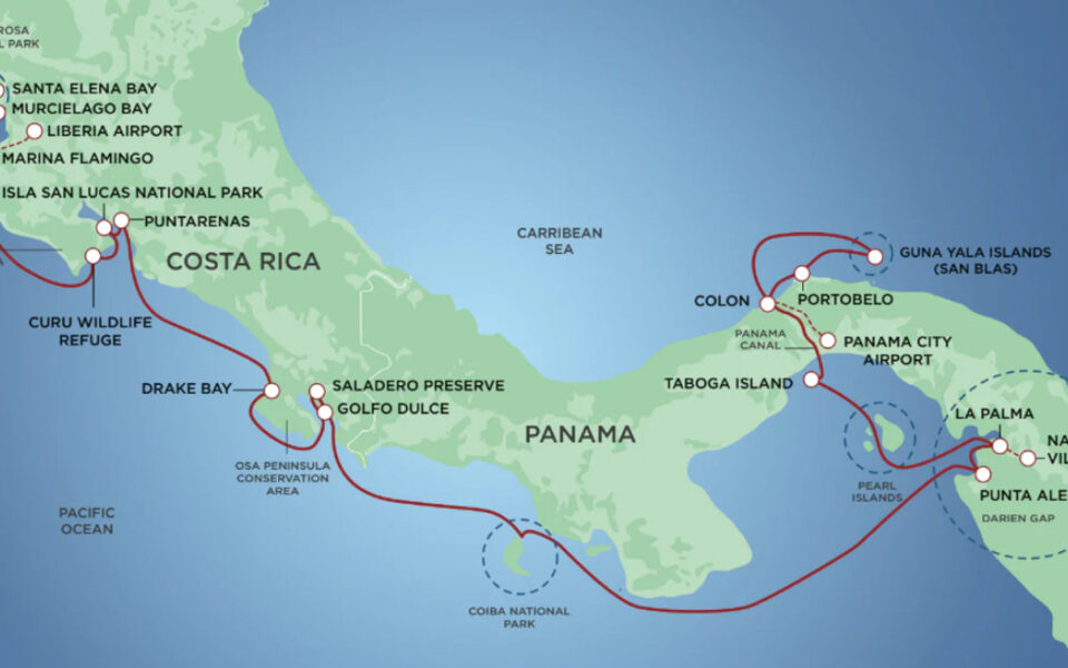 Costa Rica & Panama Coastal Expedition Cruise Itinerary  route map